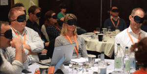 Workshop demonstrating screenreaders to blindfolded participants