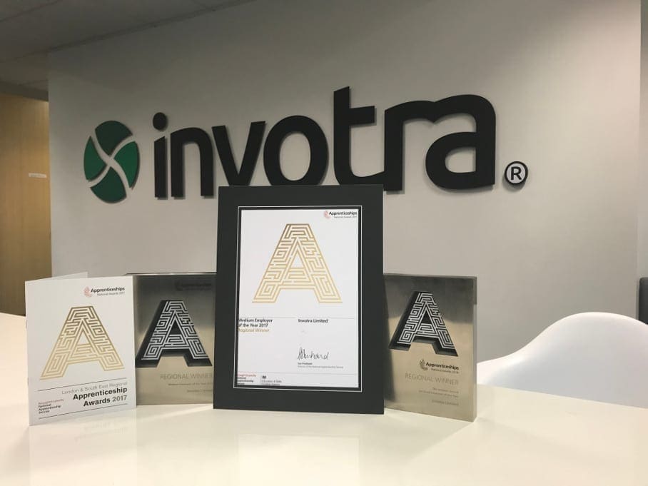 Apprentice awards displayed in the Invotra office