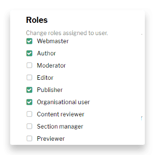 Distributed publishing roles assignment page