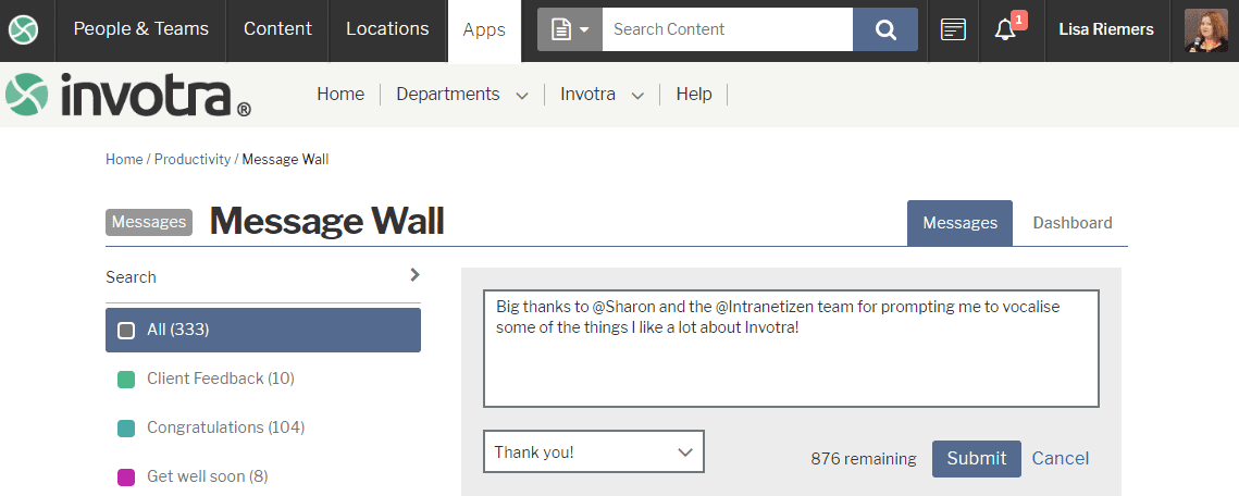 Message wall thank you message example
