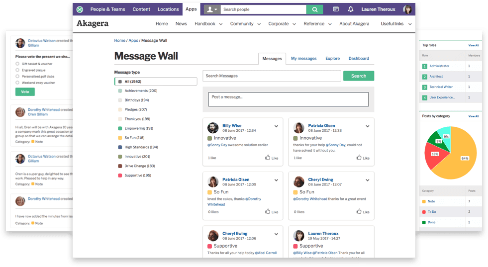 screenshot of collaboration screens for intranet and extranet blog