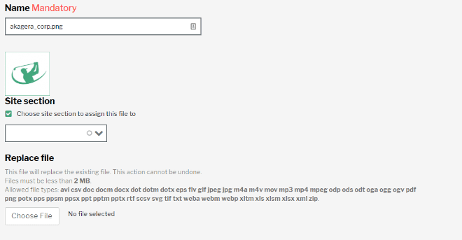 File selection screen on site sections