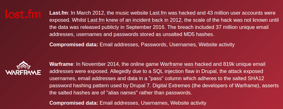 list and description of author's compromised sites