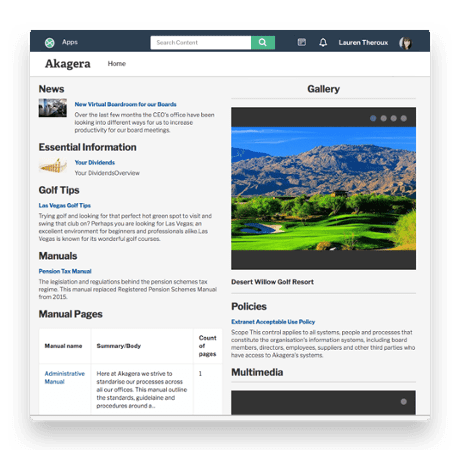 screenshot of collaboration screens for intranet and extranet blog