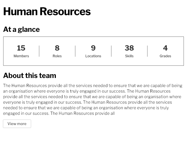 A team homepage displaying the 'view more' button,