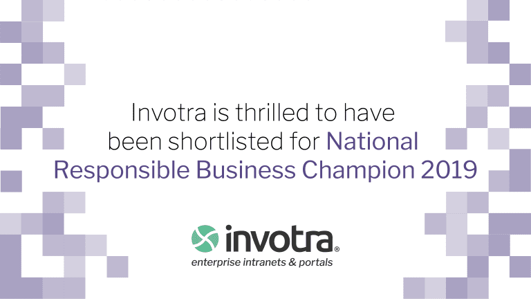 Banner for Invotra's shortlisting as National Responsible Business Champion Award