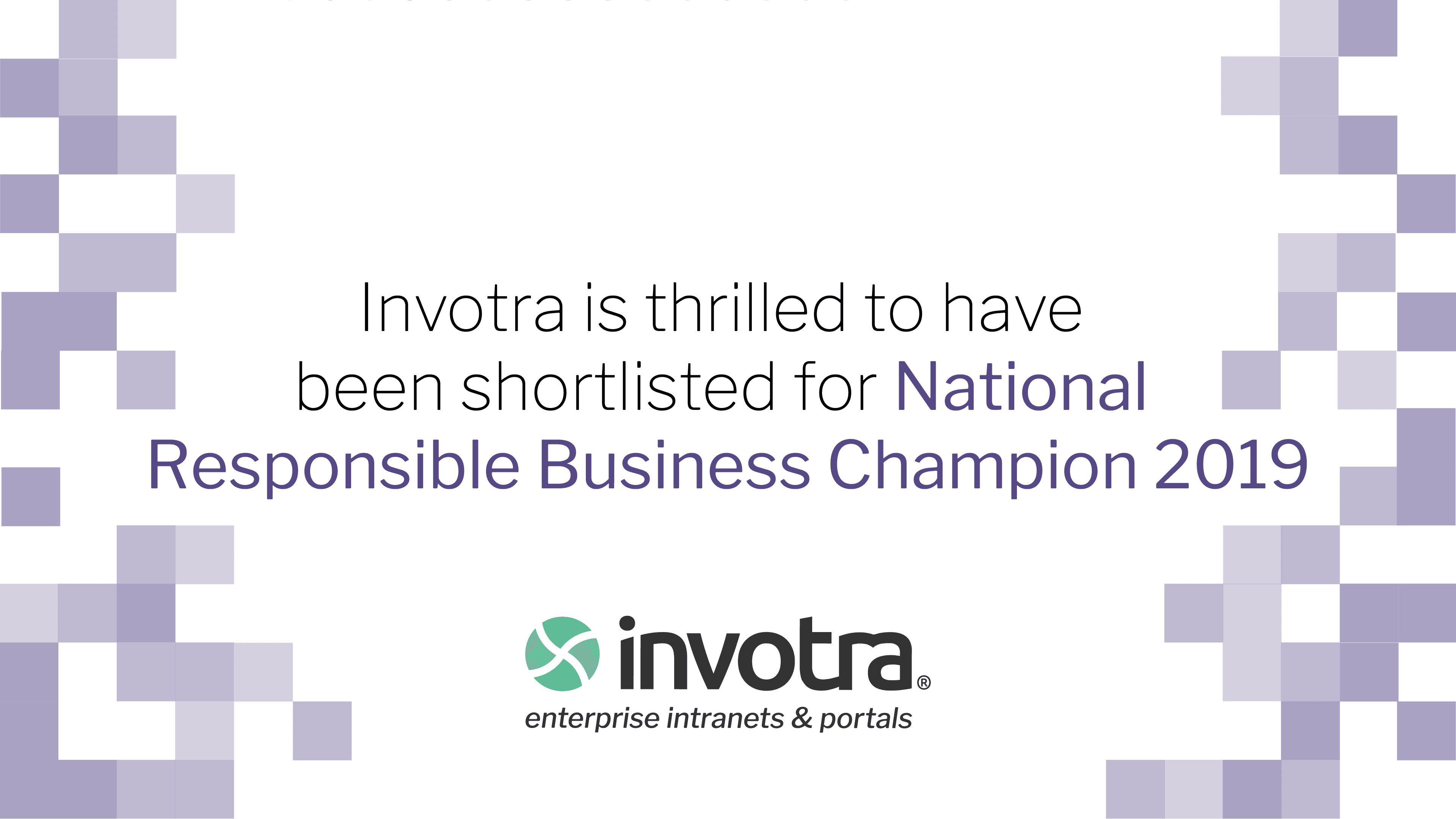 Banner for Invotra's shortlisting as National Responsible Business Champion Award