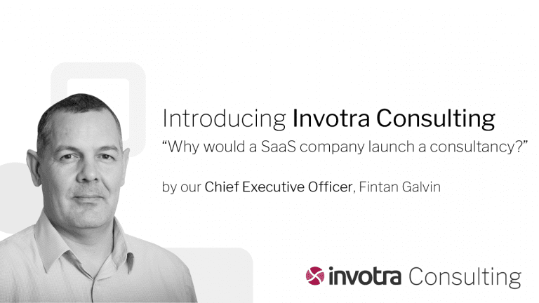 Why would a SaaS company launch a consultancy blog banner introducing Invotra Consulting with image of Fintan Galvin