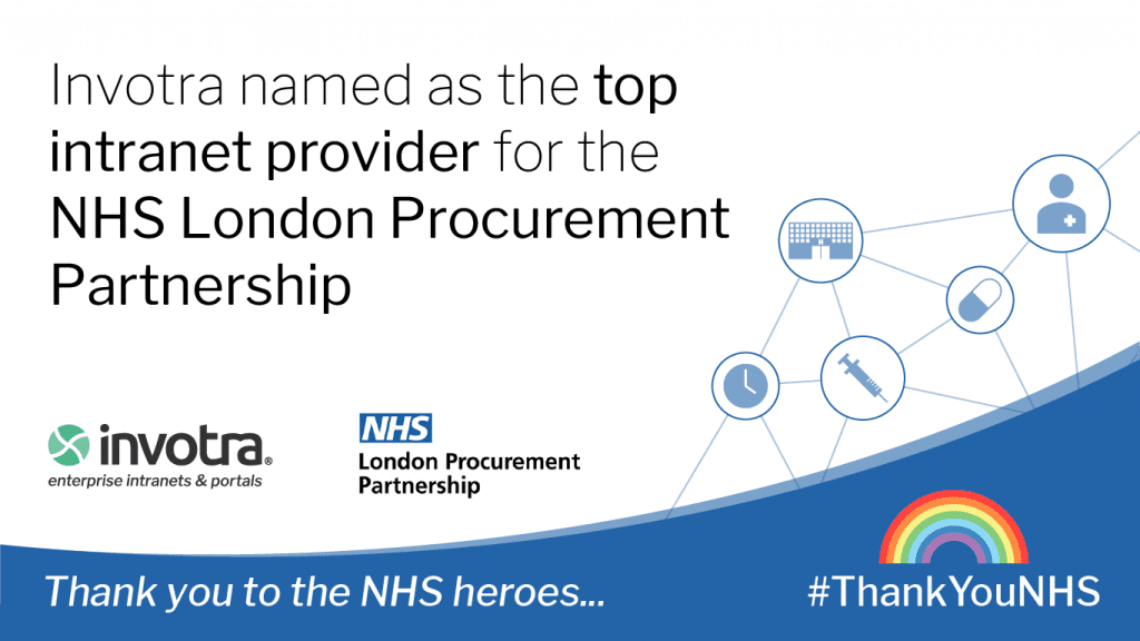 Invotra named as the top intranet provider for the NHS London Procurement Partnership announcement with Thank you to the NHS heroes message