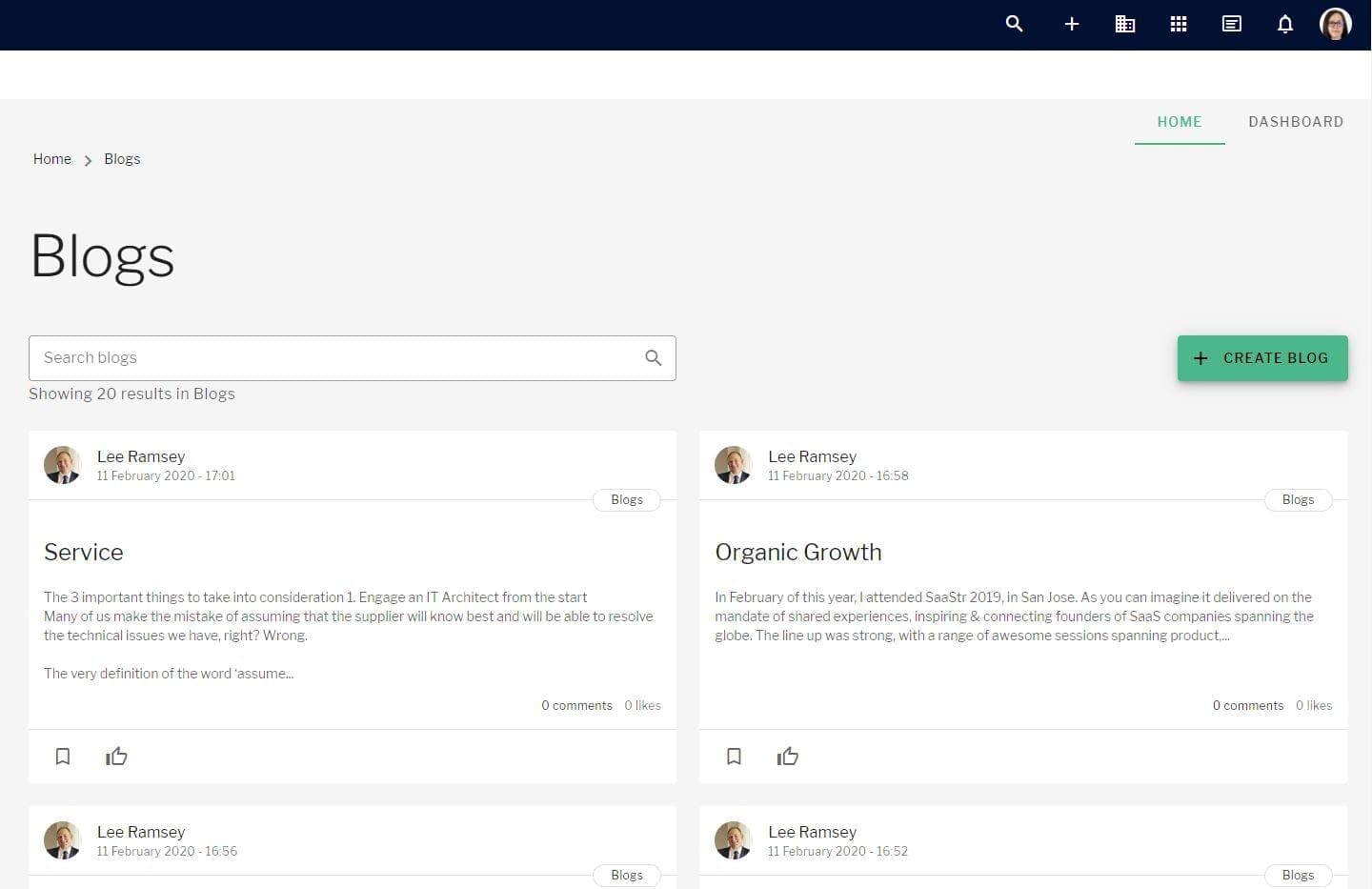 Blogs landing page