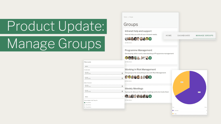 Product update - Manage Groups with groups landing page, search filter and metrics shown