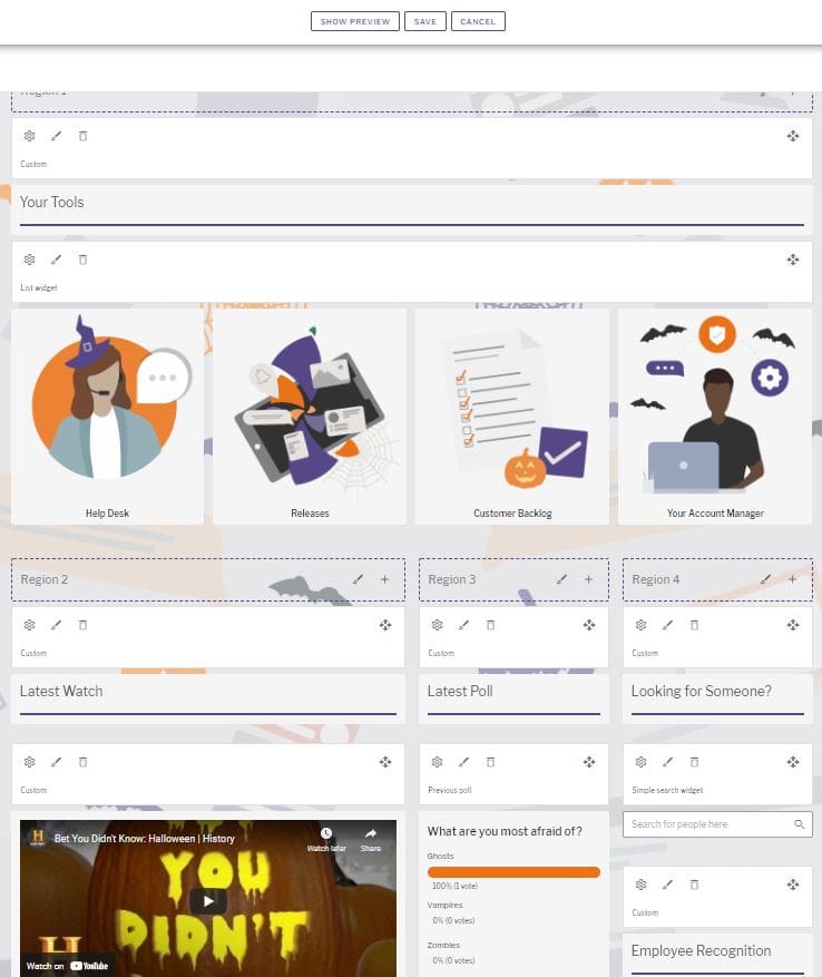 IPE with options to customise the layout and content of the section using widgets